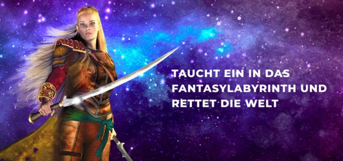 Heldenverlies Teaser Kriegerin mit Schwert vor mystischem Hintergrund