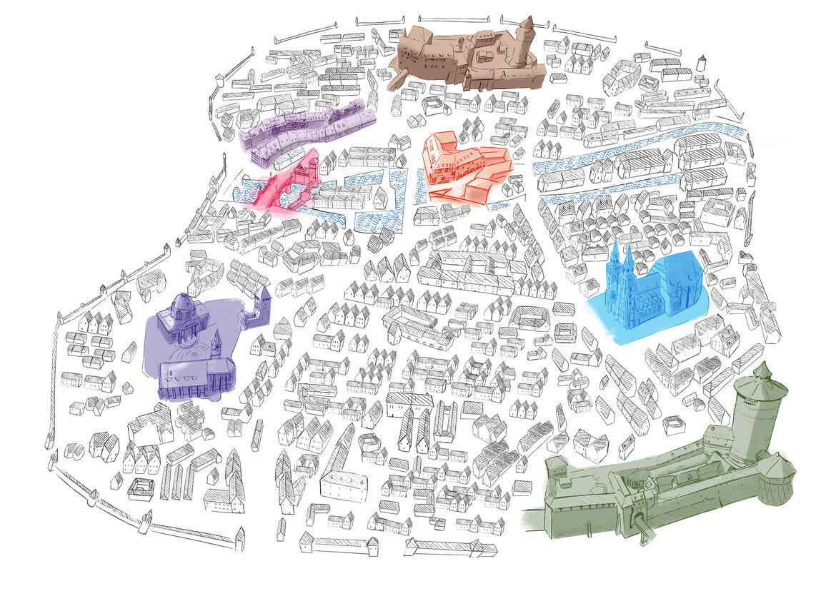 Karte der Innenstadt von Nürnberg mit den einzelnen Quartieren