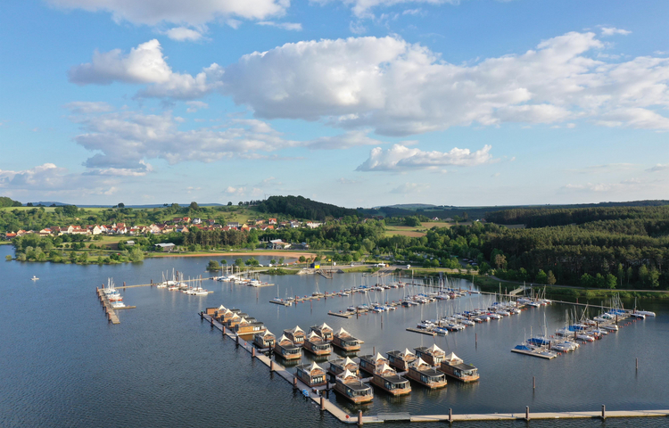 Eco Lodges Floating Village Brombachsee - Lufbildaufnahme auf das Floating Village &copy; Eco Lodges GmbH
